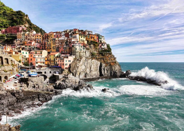 Waves crashing in Cinque Terre, Italy