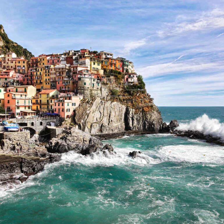 Waves crashing in Cinque Terre, Italy