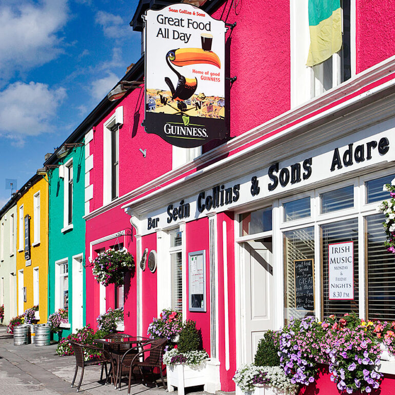 Brightly painted businesses in Ireland.