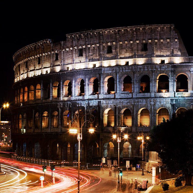 the Coloseum at night.