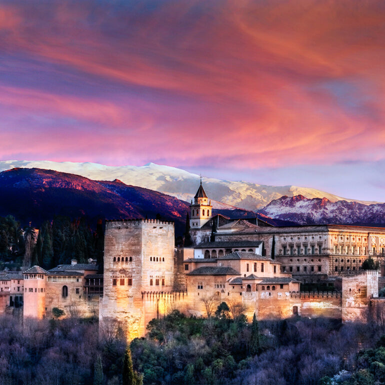 Alhambra at sunset.