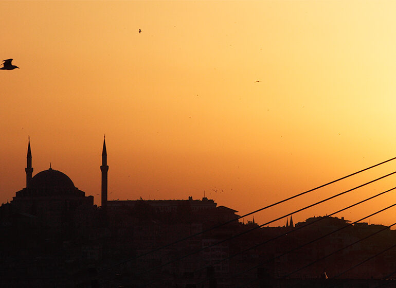 Sunset with a mosque.