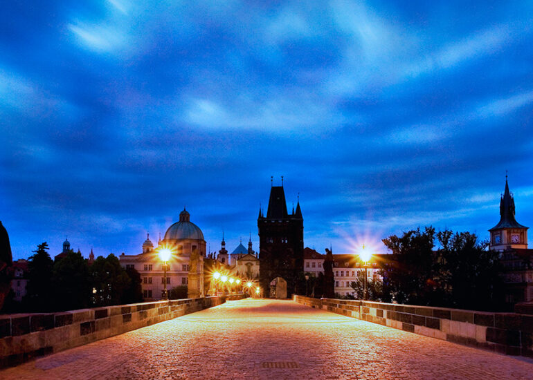 Charles Bridge at night.