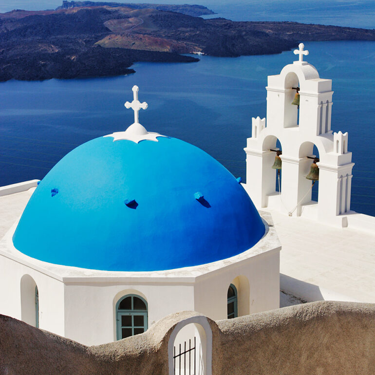 The iconic blue dome of Greece.